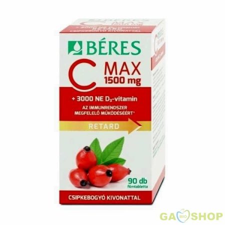 BÉRES C MAX 1500mg RETARD, csipkebogyó kivonattal + 3000NE D3-vit. filmt. - 90db 